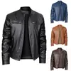 Chaqueta de cuero de alta calidad para hombre con cuello mao, corte ajustado, decoración de bolsillo con cremallera, ropa de motocicleta para hombre, transfronteriza 2026