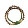 Pulsera de doble círculo Qinan Chen Xiang, método antiguo, con jaspe dorado, flor de peonía, tarjeta de mano, diseño original, pulsera de cuentas de jade tejida a mano