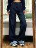 Jeans de Pierna Recta con Parches a Cuadros Estilo Retro Americano para Mujer Otoño Nuevo Diseño de Talla Grande Pantalones de Pierna Ancha Sueltos Adelgazantes