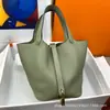 Bolso de Cesta de Verduras de Cuero Vegetal TC Importado Cosido con Cera Hecho a Mano picotin18/22cm Portátil Todo Fósforo Cubo Bolso de Mujer