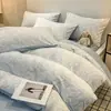 Conjunto de Quatro Peças de Leite Fleece Esculpido Espesso de Inverno Capa de Edredom Quente de Fleece de Coral Conjunto de Três Peças de Flanela Roupa de Cama