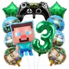 Balão Digital Verde com Tema de Jogo Pixelado 'Meu Mundo' para Festa de Aniversário Infantil