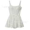 Nuevo Traje de Baño de una Pieza Retro de Encaje Francés Cuadrado Pastoral Elegante Espalda Descubierta de Tirantes Color Sólido Simple Adelgazante
