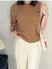 2026 Nueva Camiseta de Punto Trenzado de Manga Corta con Bordado de Lana Fina y Cuello Redondo, Estilo Línea A, para Mujer