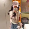 Top de tricô de manga curta com estampa de gato de desenho animado de alta qualidade estilo coreano para mulheres, novo top cropped justo estilo 'hot girl' para o verão de 2026