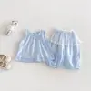 Verano Dianxi Nuevo Conjunto de Tres Piezas Sencillo y Dulce: Chaleco sin Mangas para Bebés y Niños Pequeños, Pantalones de Malla Frescos Anti-Mosquitos para Bebés Niñas