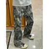 Jeans Camuflados de la Alta Calle Americana para Hombre Verano Diseño con Sentido Rectos Ajustados Micro-Acampanados Pantalones Largos