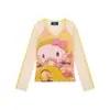 Camiseta de Manga Larga con Cuello en V y Costuras de Diamantes Calientes de Hello Kitty Dulce y Fresca para Mujer 2025 Otoño Nuevo Look Adelgazante Top Corto