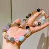 Pulsera de Diamante Negro Dorado Brillante Natural Piedra Siete Super Piedra Solar Amatista Cristal Blanco Ojo de Tigre Pulsera de Múltiples Tesoros