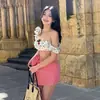 Traje de baño bikini de dos piezas con cerezas, estilo ins, impresionante, sexy y sofisticado, traje de baño con falda de cuadros rojos para la playa