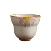 Taza de té de cerámica Ru kiln con flor de cerezo pintada a mano, taza de maestro, taza individual para juego de té kung fu, taza de té de alto valor estético para uso doméstico