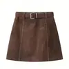 Falda Femenina Estilo Melard Vintage, Nuevo Modelo Otoño e Invierno, Petite Cintura Alta Adelgazante Línea A Falda Corta Color Café A8053