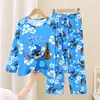 Pijama Infantil 2025 Primavera e Outono Algodão Imitado Manga Longa Conjunto de Roupa de Casa Novo para Meninos e Adolescentes Estudantes