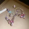 Aretes de aguja plateada con diamantes, diseño de flor ovalada de resina y gota de agua, estilo retro vintage, aretes versátiles
