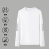 Camiseta de manga larga para hombre de color liso Sorona, versátil, corte holgado, cuello redondo, para primavera y otoño, top casual moderno