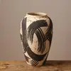 Conjunto de três vasos de cerâmica retrô com pinceladas feitas à mão, vaso de flores de cerâmica grossa estilo Wabi-Sabi, padrão artístico de pinceladas, ornamento para arranjo floral