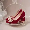 Zapatos de boda para mujer, de tacón alto, adecuados tanto para vestido Xiuhe como para vestido de novia, nuevo modelo 2024, zapatos de novia rojos, zapatos de moda cómodos para mujer