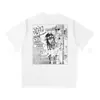 Camiseta Estampada Casual Versátil de Manga Curta com Lavagem e Efeito Desgastado da Equipe Cabeça de Macaco de São Miguel High Street