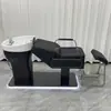 Nova cama de shampoo moderna para salão com bacia profunda de cerâmica, cama de lavagem semi-reclinável de aço inoxidável para salões de cabeleireiro
