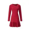 2026 Otoño Europeo Nuevo Estilo Elegante Adelgazante Moderno Versátil Color Sólido Manga Larga Volantes Vestido Mujer