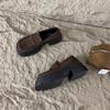 Sapatos de Couro Pequenos Loafers Femininos de Salto Alto Espesso e Solado Grosso para Primavera e Outono de 2024, Sapato de Camada Única com Salto Médio e Bico Redondo Estampa de Leopardo