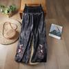 Pantalones Casuales Retro de Estilo Chino Nuevos de Verano, Pantalones de Pierna Recta con Bordado Chino, Corte Holgado, Pantalones de Pierna Ancha Bordados Adelgazantes para Mujer