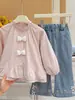 Nova coleção de outono: camisa de algodão doce e estilosa com laço 3D para meninas, camisa infantil da moda, roupas infantis da moda