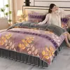 2026 Novo Conjunto de Quatro Peças em Lã de Leite de Peso Elevado Flanela Espessa Fleece Coral Fleece Sable Dourado Estilo Saia de Cama com Estampa Fleece