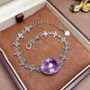 Pulsera Sencilla Oval Grande de Topacio Azul de Cristal Natural Estilo Nuevo con Incrustación de Plata S925, Diseño Vintage Desgastado