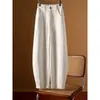 Calça Banana de Algodão e Linho para Mulheres, Calça de Linho e Algodão Solta de Verão Afinando