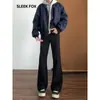 Pantalones casuales para hombre con dobladillo curvo, elegantes y un poco rebeldes, tendencia de otoño, holgados, buena caída, pantalones de pierna ancha, pantalones ligeramente acampanados