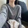 Suéter Cardigan de Punto Suave y Cálido para Mujer, Estilo Nuevo Otoño/Invierno 2026, 100% Lana Cepillada, Cuello Redondo, Ropa de Abrigo