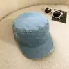 Gorra de Béisbol con Parte Superior Plana de Pedrería para Mujer, Gorra de Pico de Tela Vaquera Lavada Retro, Sombrero Artístico de Gama Alta de Nicho Británico