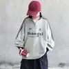 Sudadera de media cremallera con cuello alto para niño, para primavera y otoño, corte extragrande con mangas raglán de bloques de color y estampado de letras, top holgado de moda para niños mayores