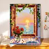 Pintura al Óleo Digital al por Mayor Pintura al Óleo DIY Colorear Florales Alféizar de Ventana Flor Pintura al Óleo Relleno Pintura Decorativa Simple
