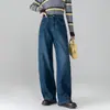 Jeans de Pierna Ancha Nuevos de Invierno para Mujer con Terciopelo Espeso para Altura Pequeña Pantalones Largos Blancos de Cintura Alta Lavados Casuales Sueltos Pantalones para Mujer