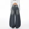 Jeans Azules Retro Americanos de Pierna Ancha para Mujer, Cubren la Cadera, Realzan la Altura, Adelgazantes, Estilo Perezoso, de Largo hasta el Suelo, Pantalones de Pierna Curvada para Mujer