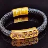 Nuevo Pulsera Tai Sui con Cierre Magnético, Pulsera de Cuero para Hombres, Pulsera de Acero de Titanio con Grabado Budista, Chapado Eléctrico, No se Desvanece