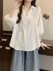 Diseño chic, estilo casual, camisa de manga corta para mujer, top holgado de verano talla grande que adelgaza, camisa casual simple con cuello en V