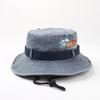 Estilo Étnico Sombrero de Pescador Algodón Bordado Dibujos Animados Cuerda Protector contra el Viento Sombrero Cubeta Lavado Sombrero de Pesca Sombrero de Sol Estilo Vaquero Occidental
