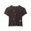 Para Comercio Exterior Europeo y Americano Transfronterizo Ropa de Mujer Aliexpress Más Vendido Verano Retro Versátil Terciopelo Encaje Manga Corta Camiseta