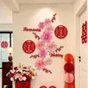 Decoración de Habitación de Boda, Decoraciones de Boda, Habitación Nueva, Sala de Estar, Entrada, Escalera, Pared de Fondo, Dormitorio, Carácter de Doble Felicidad, Guirnaldas de Flores
