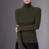 Base de punto de alta calidad, hilo Yangzi finamente hilado, 100% lana, suéter de cuello alto para mujer con silueta ajustada