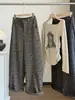 Moda Retro Estampado de Leopardo Mezcla de Lana Pantalones de Navaja Torcida para Mujer 2026 Otoño Invierno Nuevos de Cintura Alta Sueltos Adelgazantes Casuales de Pierna Ancha Largos