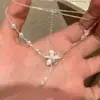 Colar de Flor Gradiente Rosa Novo de Verão para Mulheres, Luxo Leve, Design Único, Corrente de Pescoço Doce e Fofa, Corrente de Clavícula