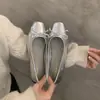 Zapatos Planos de Mujer con Moño Bajo, Suave Estilo Nuevo de Primavera, Zapatos de Salón Plateados para la Noche, Estilo Francés 2024