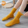 Calcetines Apilados para Mujer Otoño e Invierno Rayas Verticales Estilo Japonés Calcetines para Mujer Color Sólido Vintage Estilo Mori Calcetines de Algodón para Mujer Calcetines para Botas Cortas