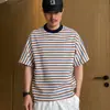 Camiseta de Manga Murciélago Rayada Estilo Japonés Nueva de Verano 2026 para Hombre, Marca Trendy Holgada, Silueta Holgada, Camiseta de Manga Corta a la Moda
