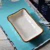 Plato de Cerámica Estilo Europeo con Perlas y Artesanía, Adecuado para Hoteles, Clubes y Uso Doméstico, Té de la Tarde y Platos Gourmet, con Pequeñas Imperfecciones en la Presentación