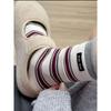 Versión coreana de los nuevos calcetines de primavera y verano, calcetines apilados, boca doble Luo, finos calcetines de algodón peinado niu con letras en el barril a rayas.